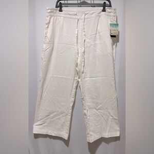 Per Se Women’s White Linen Blend Drawstring Cropped Pants - Size L